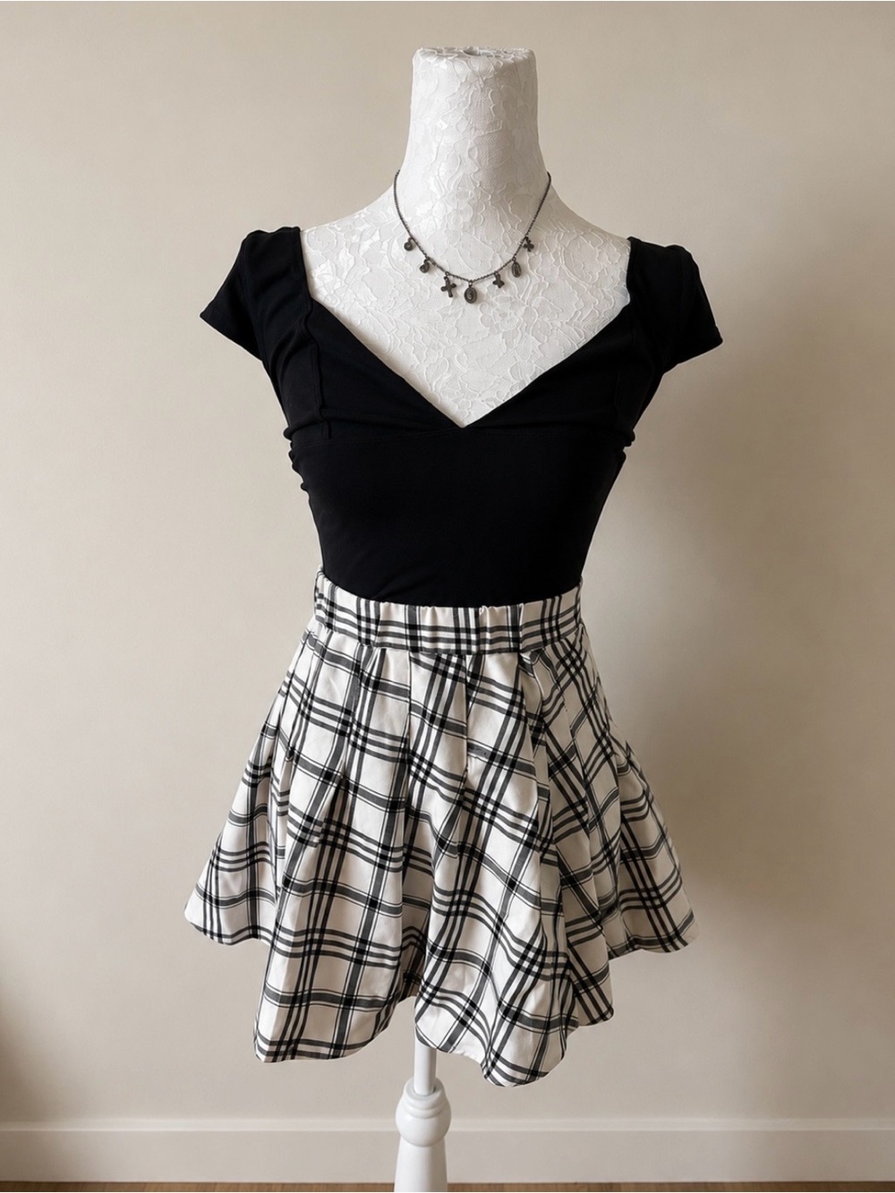 Garage Black & White Plaid Skater Skirt